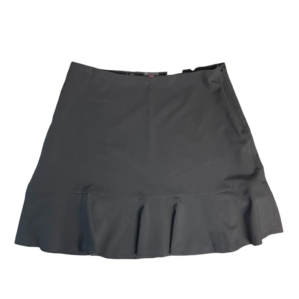 Vince Camuto Black Flounce Hem Mini Skirt‎ Size 12 Lined Side Zip